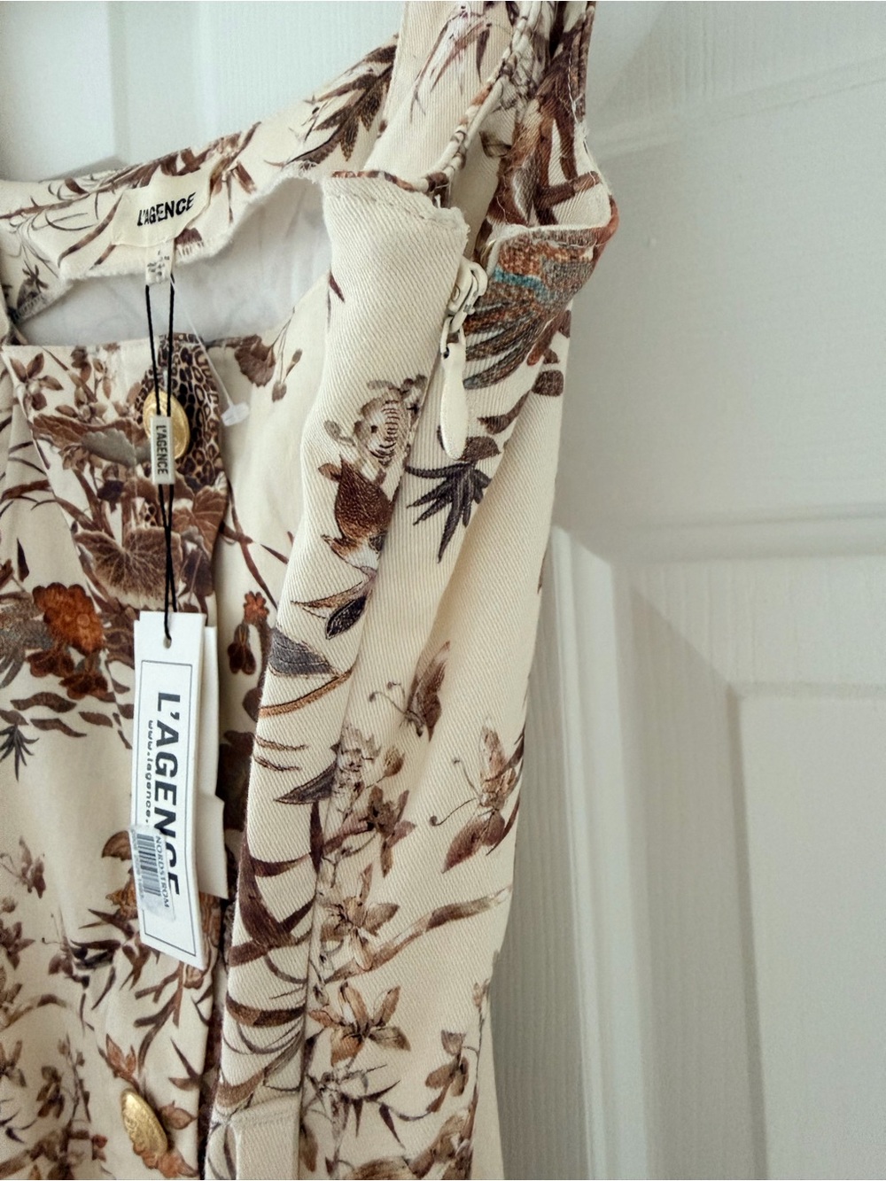 L'AGENCE Cream Floral Button-Front Sheath Dress with Brown Print - Picture 6 of 7